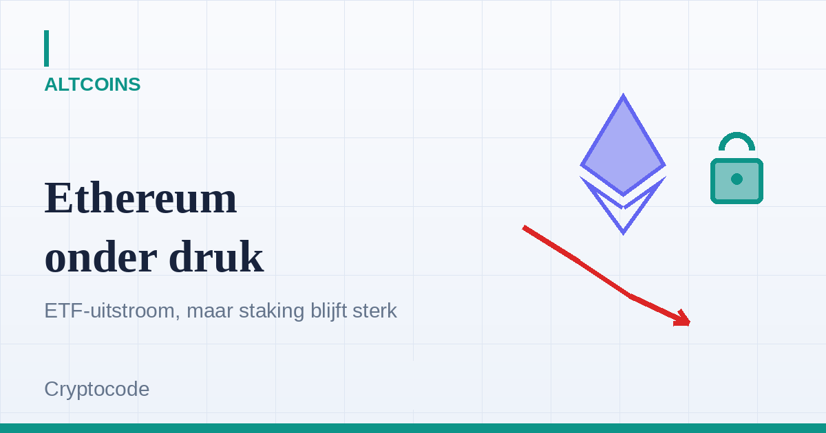 Artikelafbeelding voor: Ethereum onder druk: ETF-uitstroom, maar recordhoeveelheid ETH in staking